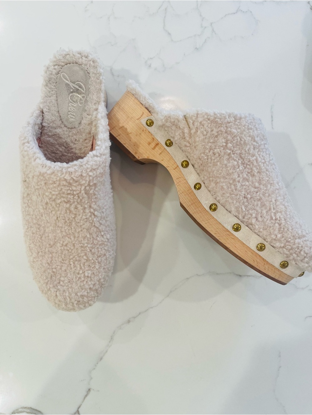 J. Crew Cozy Shearling Clog Mules - Beige